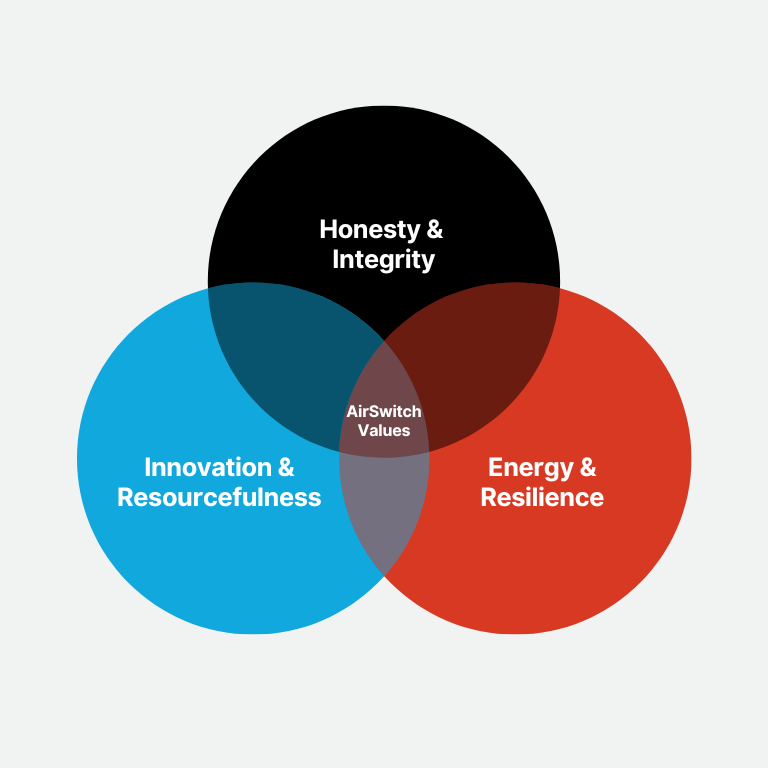 visual showing 3 pairs of interlinking values at Air-Switch Limited