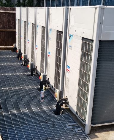 Roof top VRV or VRF outdoor air conditioning units.